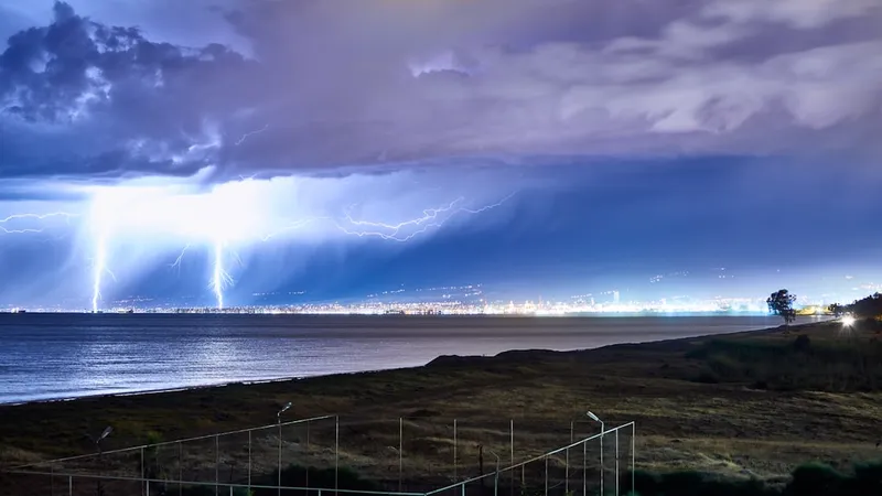 An electric storm above city of Mersin, Turkey.